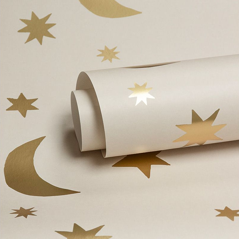 Sterren en manen behang creme &amp; mat goud | Studio Ditte