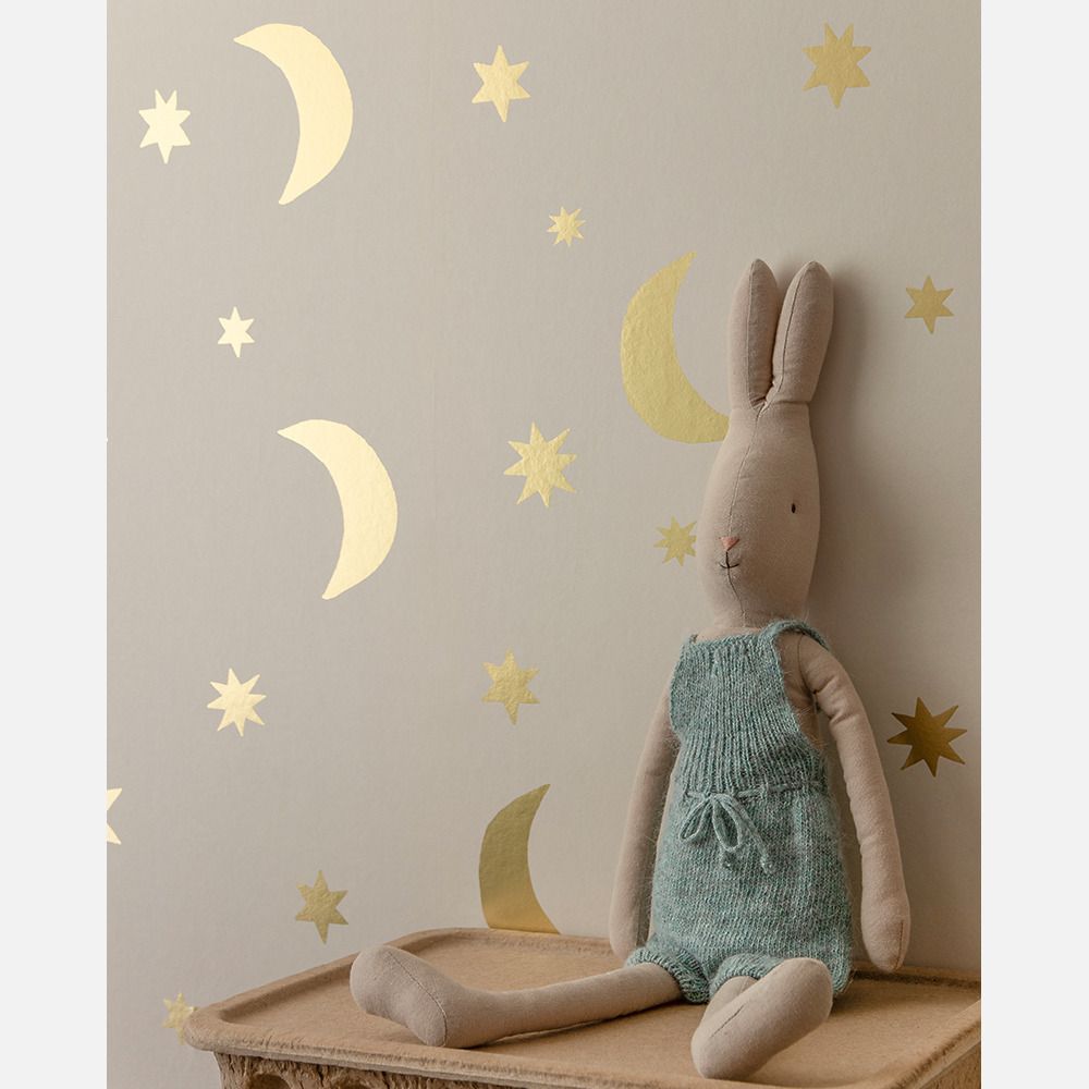 Sterren en manen behang creme &amp; mat goud | Studio Ditte
