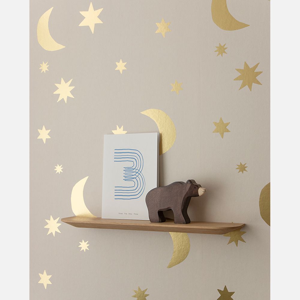 Sterren en manen behang creme &amp; mat goud | Studio Ditte