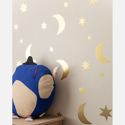 Sterren en manen behang creme &amp; mat goud | Studio Ditte