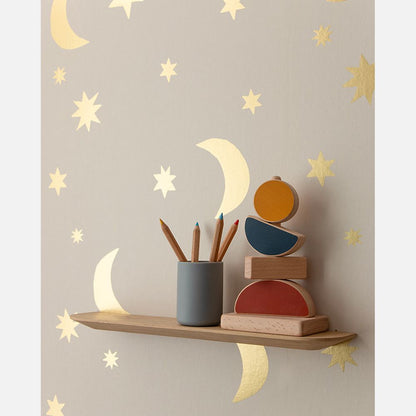 Sterren en manen behang creme &amp; mat goud | Studio Ditte