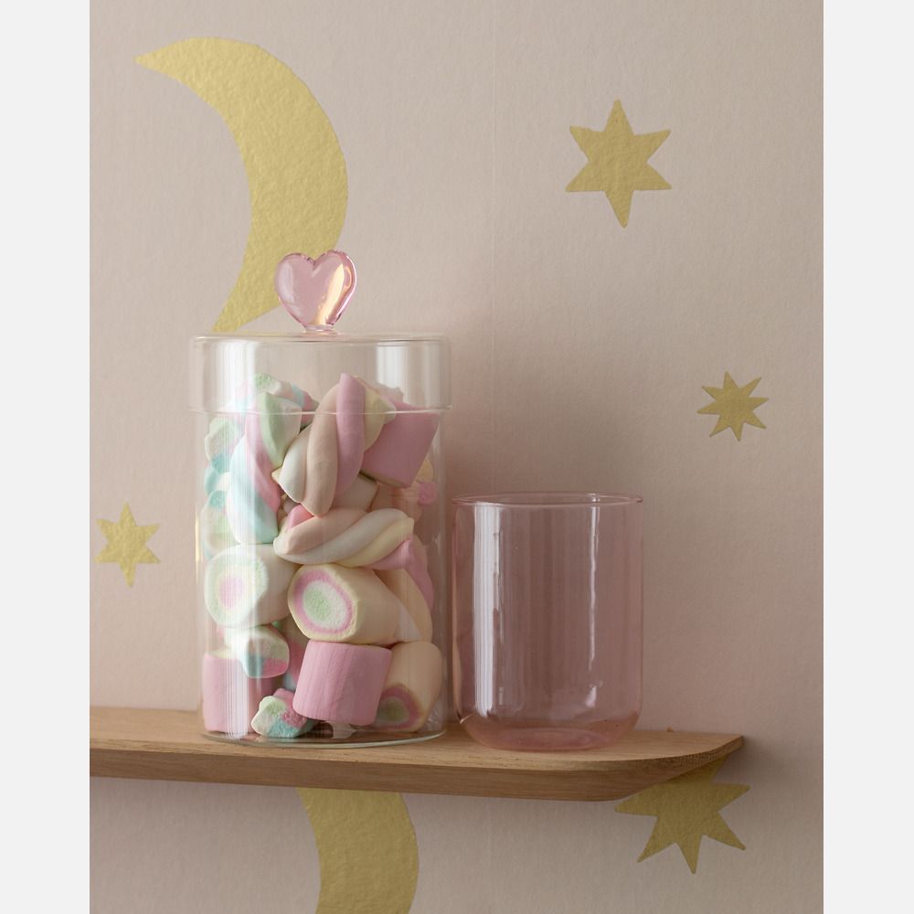 Sterren en manen behang poeder roze &amp; mat goud | Studio Ditte