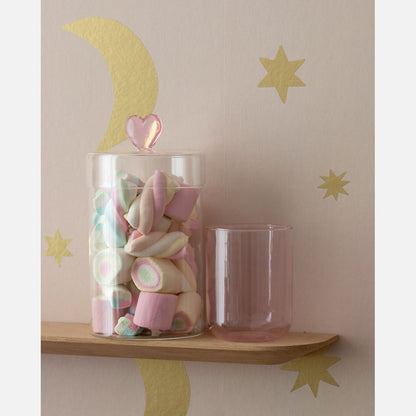 Sterren en manen behang poeder roze &amp; mat goud | Studio Ditte