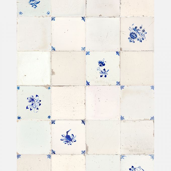 Papier peint à carreaux botaniques bleu foncé - Studio Ditte