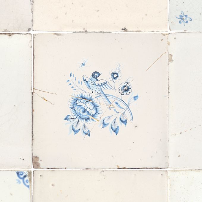 Papier peint à carreaux botaniques bleu pastel - Studio Ditte