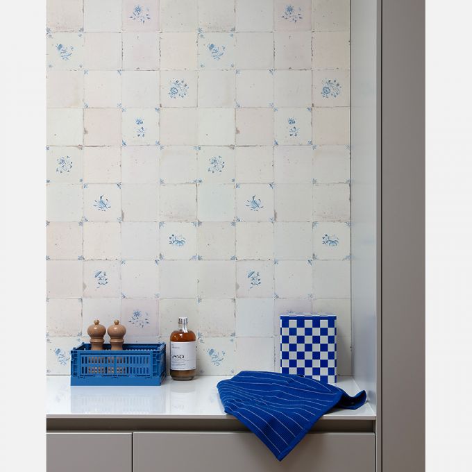 Papier peint à carreaux botaniques bleu pastel - Studio Ditte
