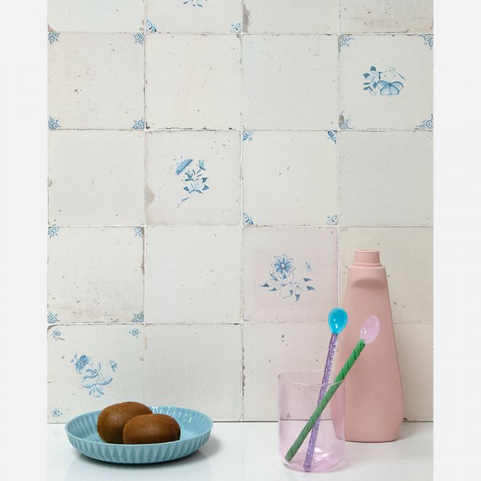 Papier peint à carreaux botaniques bleu pastel - Studio Ditte