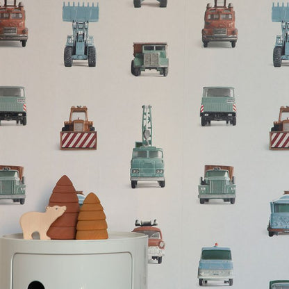 Werkauto behang licht grijs - Studio Ditte