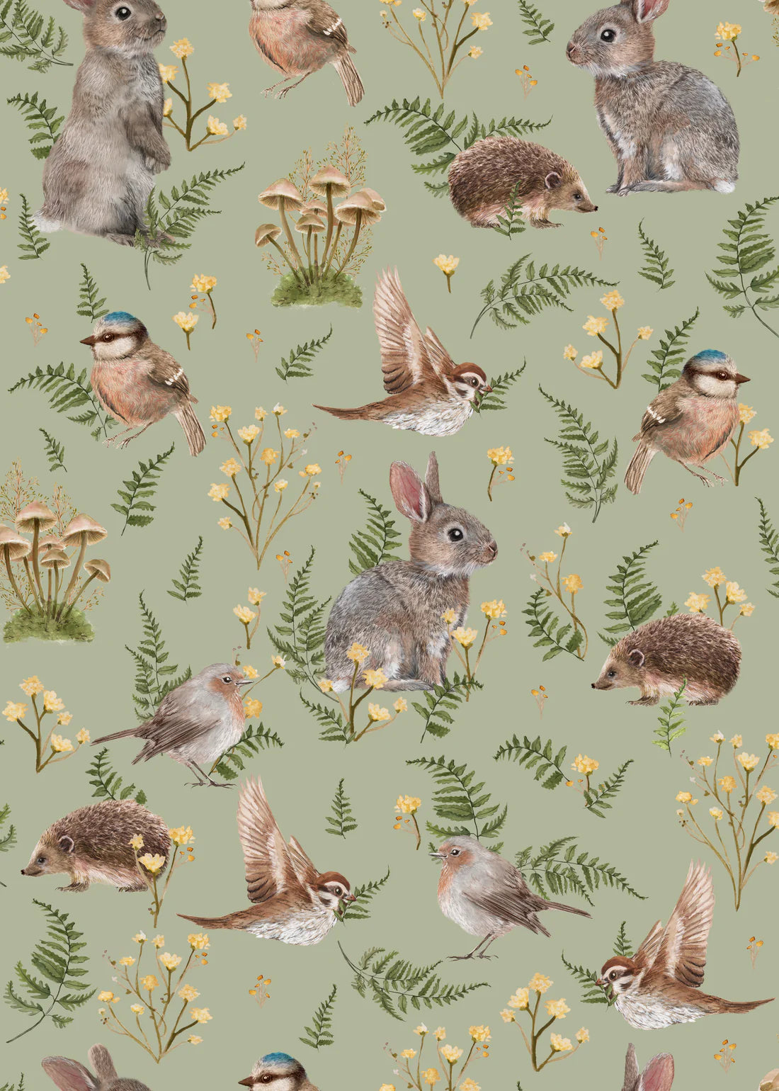 Birds &amp; Bunnies Peppermint - Summer Gray