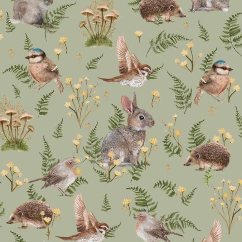 Birds &amp; Bunnies Peppermint - Summer Gray