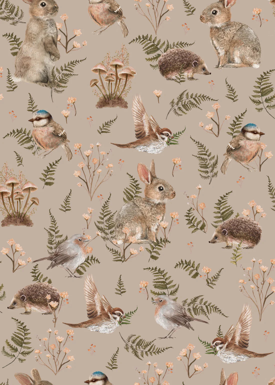 Birds &amp; Bunnies Dusty Rose - Summer Gray