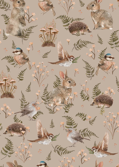 Birds &amp; Bunnies Dusty Rose - Summer Gray