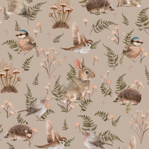 Birds &amp; Bunnies Dusty Rose - Summer Gray