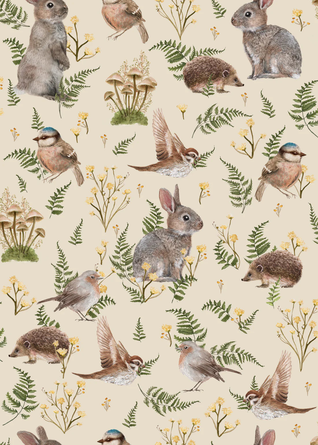 Birds &amp; Bunnies Ecru - Summer Gray